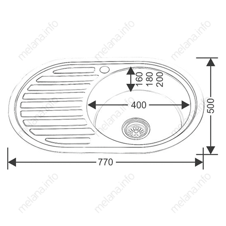 Мойка 7750 U MELANA 0,8/180 ДЕКОР врезная овальная с сифоном (163D t *12) 163D t (*12) - Вид №1