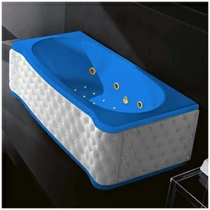 Ванна Gruppo treesse New Classic Young ATC-V674Q-SX-KBS-GZ голубая с золотой фурнитурой гидромассажем аэромассажем и дезинфекцией прямоугольная левая белая кожа кристаллы сваровски