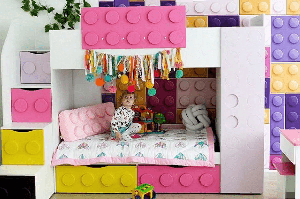 Кровать детская двухъярусная с 2 ящиками левая "Леголенд" МАНДАРИН ЛЕГОЛЕНД 178713 Разноцветный;белый;розовый Santreyd  - Вид №5