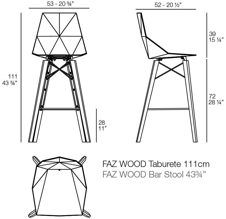 VONDOM Барный стул из полипропилена с подставкой для ног Faz wood 54301, 54301f - Вид №4