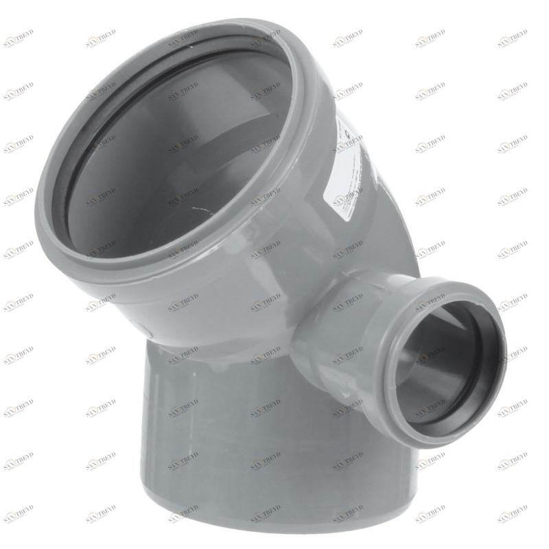 Отвод ПВХ канализационная D110х45° с выходом 50 (правый) Политек 6311