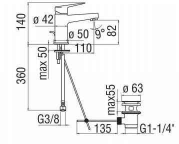 Nobili Rubinetterie Смеситель для умывальника, однорычажный, с аэратором Blues Bse101118/1cr - Вид №1