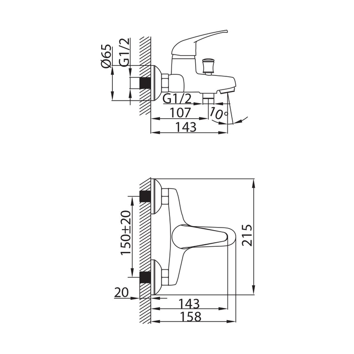 DA23204CK MI Milardo Davis Смеситель для ванны с коротким изливом Davis Россия  - Вид №9