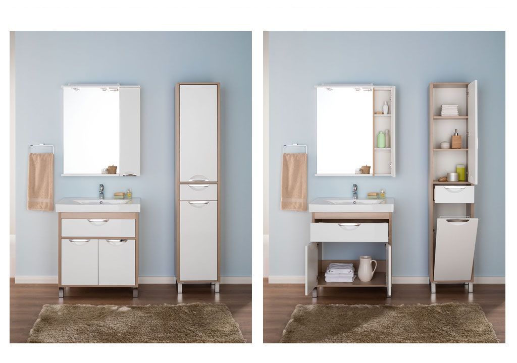 Шкаф-пенал для ванной Aquanet Гретта 40 б\к светлый дуб 00171901 - Вид №5