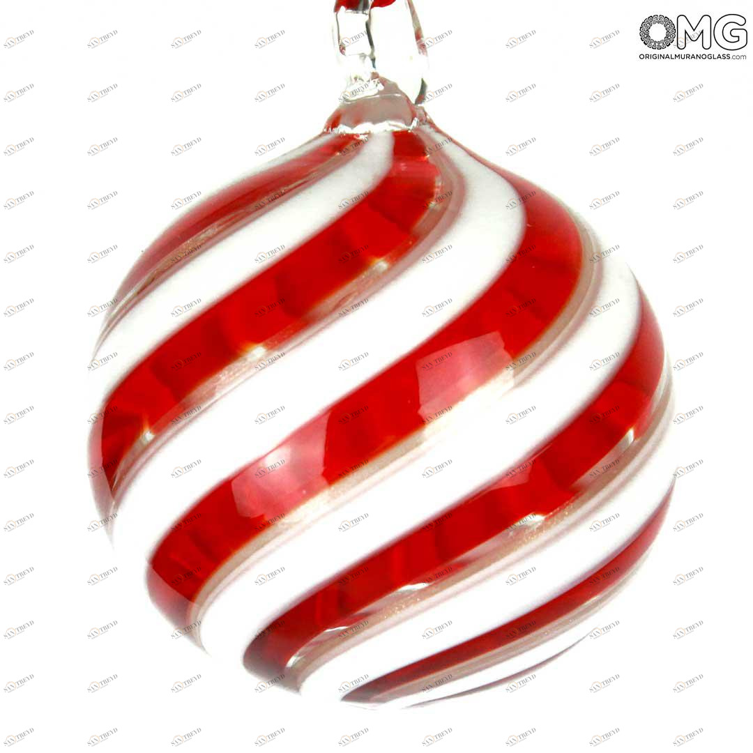 2630 ORIGINALMURANOGLASS Ёлочный шар Fantasy - красная спираль - MURANO GLASS XMAS 8 см 