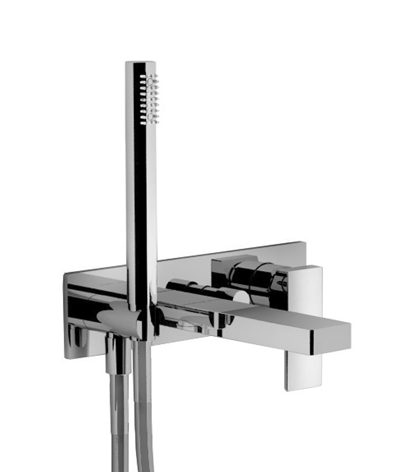 F021B+D020A  Встраиваемый смеситель для ваннывылет 20 см ручка автоматический переключатель на 2 потока ручная лейка FIT шланговое подсоединение с держателем для ручной лейки гибкий шланг 150 см ПВХ впуски 1/2'' Звукоизолированные Fantini Rubinetti MINT