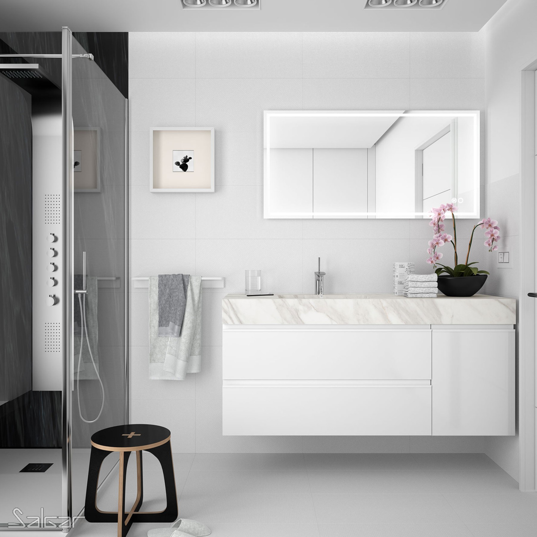 87854 SALGAR Зеркало CHICAGO II 1000 горизонтальное вертикальное со светодиодным датчиком света и противотуманным (30 Вт) IP 44 1000 x 600 мм - Вид №2