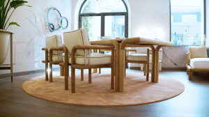 Прямоугольный садовый стол из ироко и травертина