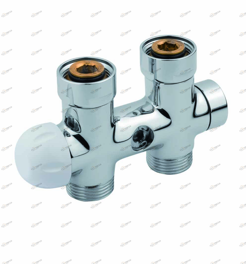 Carlo Poletti V37710J Клапан термостатический прямой, одно/двухтрубный с бай-пасс, с подключением медной или пластиковой трубы. Межосевое расстояние 50 мм 