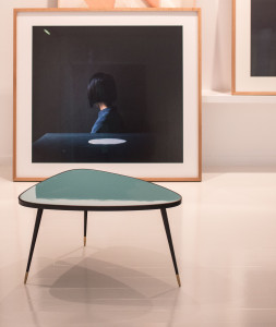 Черный железный профиль ламинированный стеклянный журнальный столик