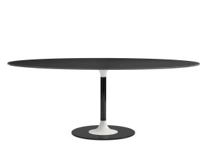 Овальный стол с хрустальной столешницей и стальным основанием