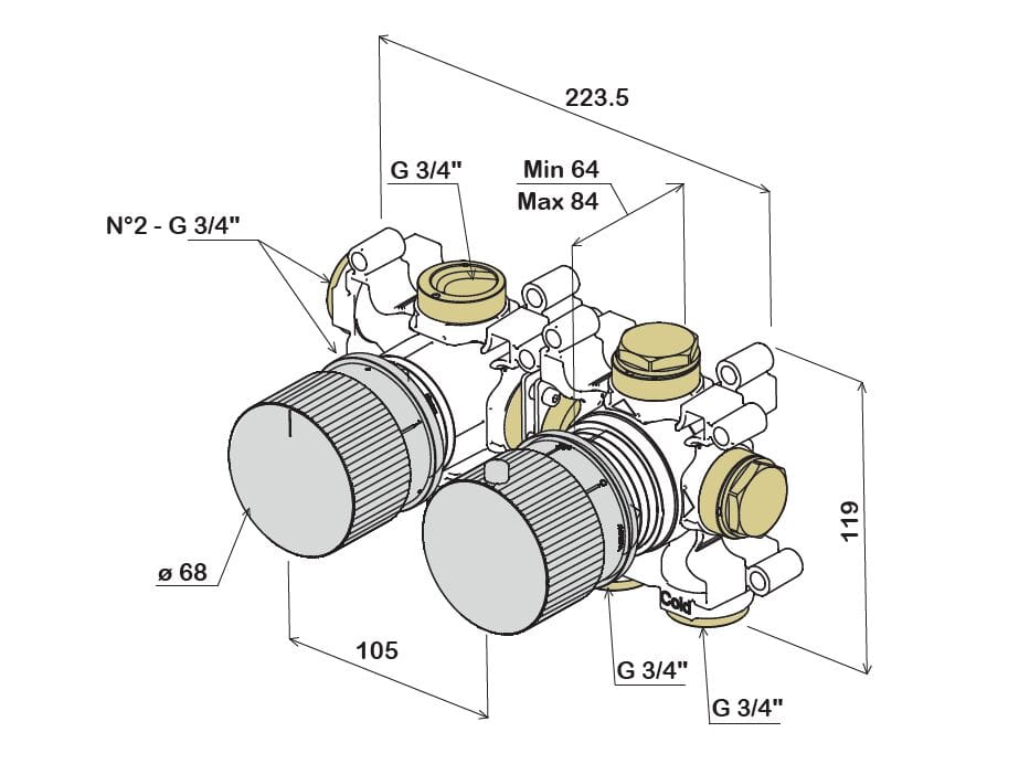 Термостатический смеситель для душа из нержавеющей стали с переключателем Amphora катушка ARCH-00020000 - Вид №3