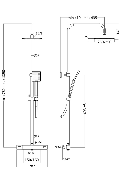 1381825 Крыша Душ Mix Slim Square 160Cc Хром С 250X2 ... Hafa  Хромированный  - Вид №1