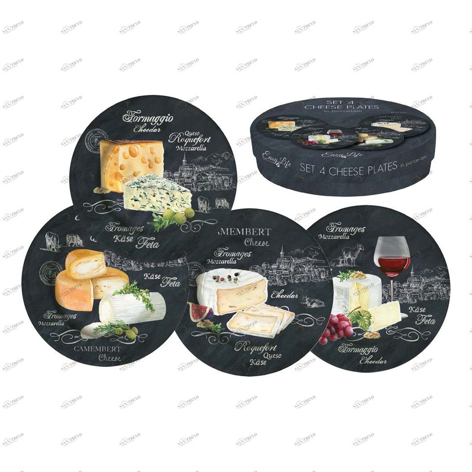 Тарелки десертные фарфоровые 4 шт черные "Мир сыров" EASY LIFE МИР СЫРОВ 00-3946489 Черный 