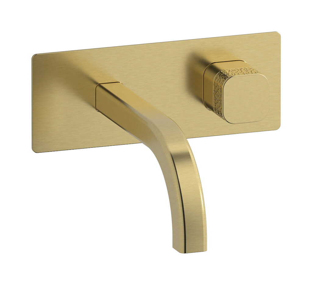 Настенный смеситель для раковины прогрессивный на 2 отверстия в комплекте с донным клапаном. WE ARE IB eo206is_4 Brushed Pale Gold Elio