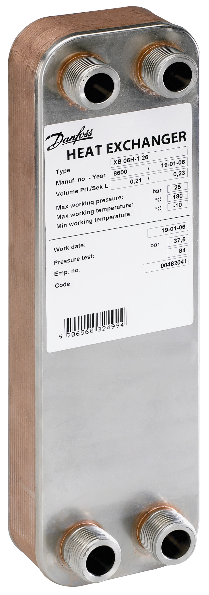Danfoss Паяный пластинчатый теплообменник серии XB06 XB 06L-1 16 паяный пластинчатый теплообм 004B2026  - Вид №16