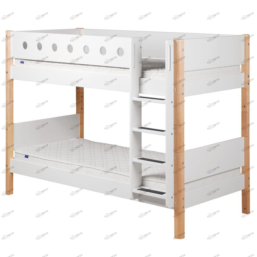 Кровать Flexa White двухъярусная с лестницей, 190 см, белая лакированная 801740695