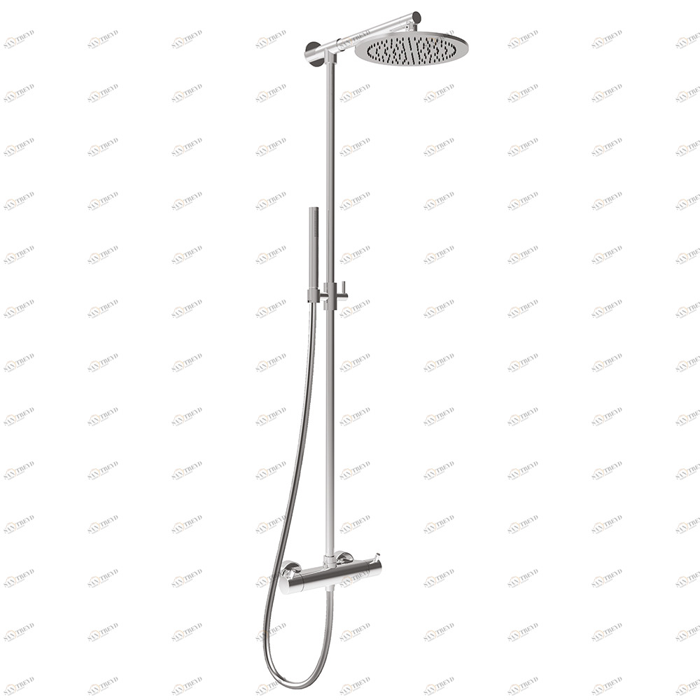 Graffio Душевая стойка из латуни с термостатическим смесителем, стальная круглая лейка GIPZY Ø 240 мм, одноструйный ручной душ из латуни ELISA, шланг ULTRAFLEX 175 см. CA100 