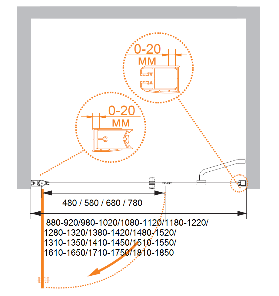 Душевая дверь в нишу CEZARES ELENA-W-B-11-60+90-P-Cr-R - Вид №5