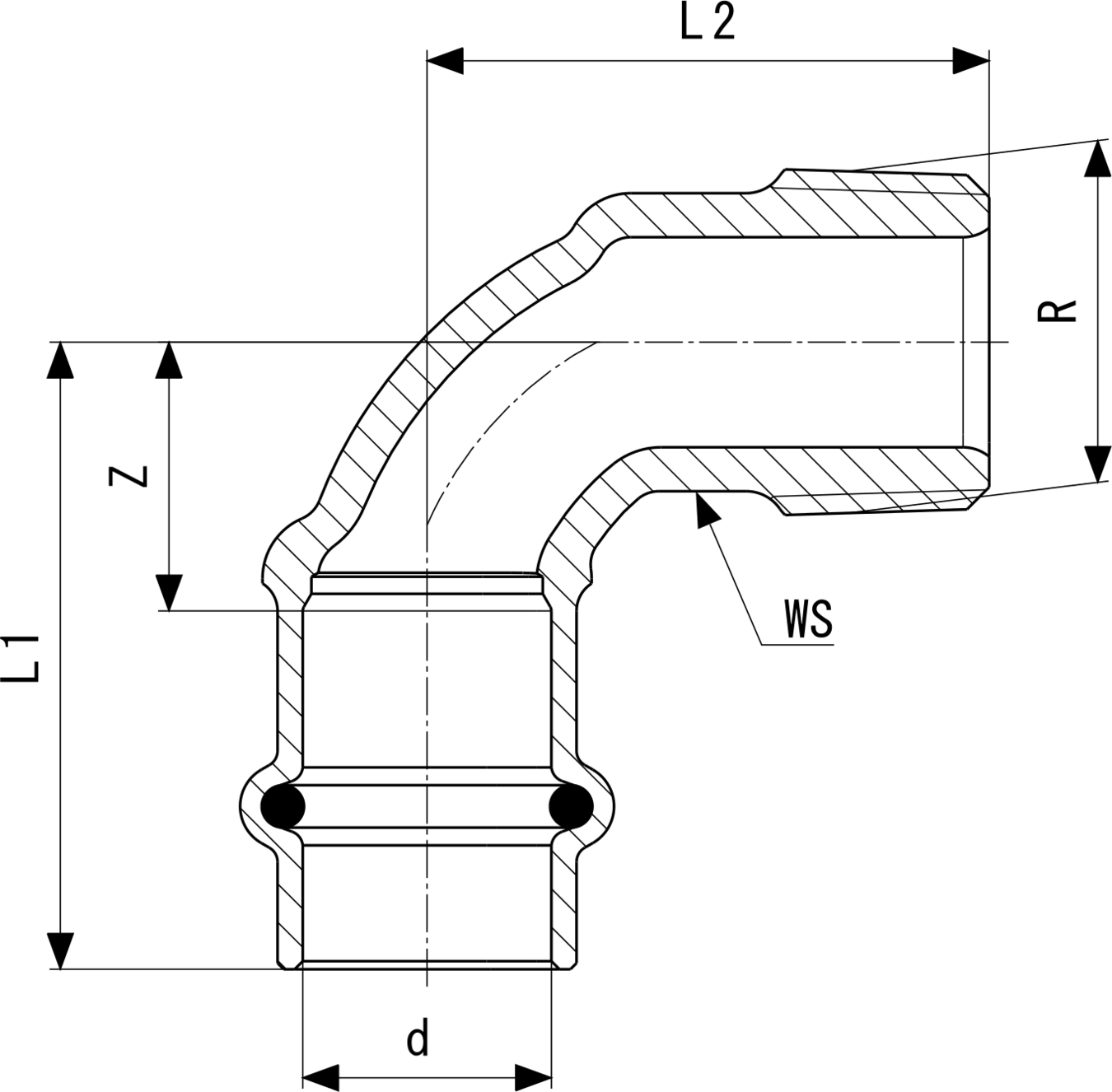 128 500 Модель 2214 Трубопроводные системы  Sanpress  Переходники/​переходные угольники Santreyd  - Вид №3