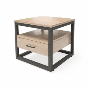 Тумбочка прикроватная для спальни с полкой темно-коричневая Neo Loft MILLWOOD TWINKLE 134470 Бежевый;черный