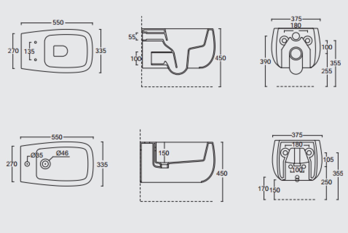 33130101.09 Биде подвесное 550х335х450 мм Alice Ceramica Nur Белый матовый - Вид №11