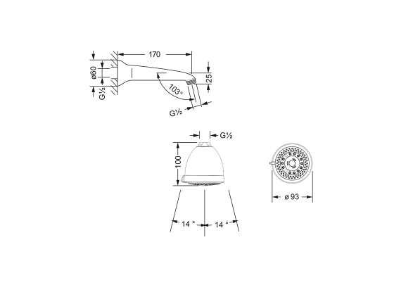 Верхний душ ½" JOERGER Plateau 649.13.650.000 - Вид №1
