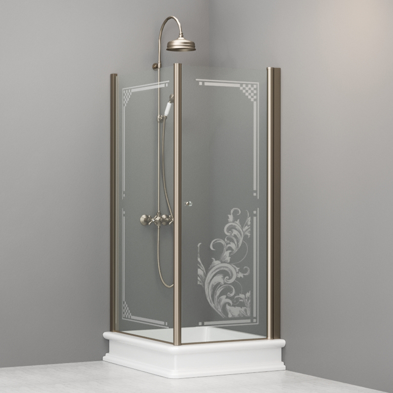 9143N3 Душевая кабина SX с распашной дверью и фиксированной боковой частью для душевого поддона 80*96 открывание со стороны 80, цвет Бронзовый Kerasan RETRO Италия 