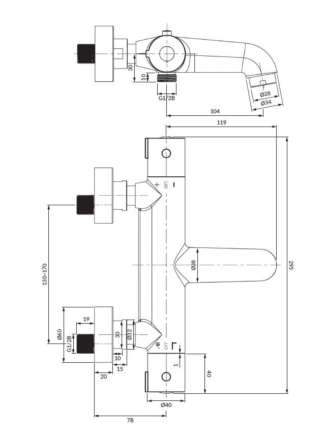 Настенный термостатический смеситель для ванны OMNIRES Y ARCH-00086753 - Вид №2