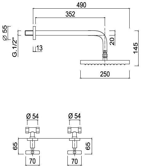 Rubinetteria Giulini Смеситель для душа на 3 отверстия с лейкой G3 F7615wb-25 - Вид №1