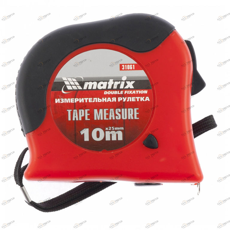 Рулетка Double fixation 10мх25мм обрезиненный корпус, двойная плавная фиксация Matrix 8203