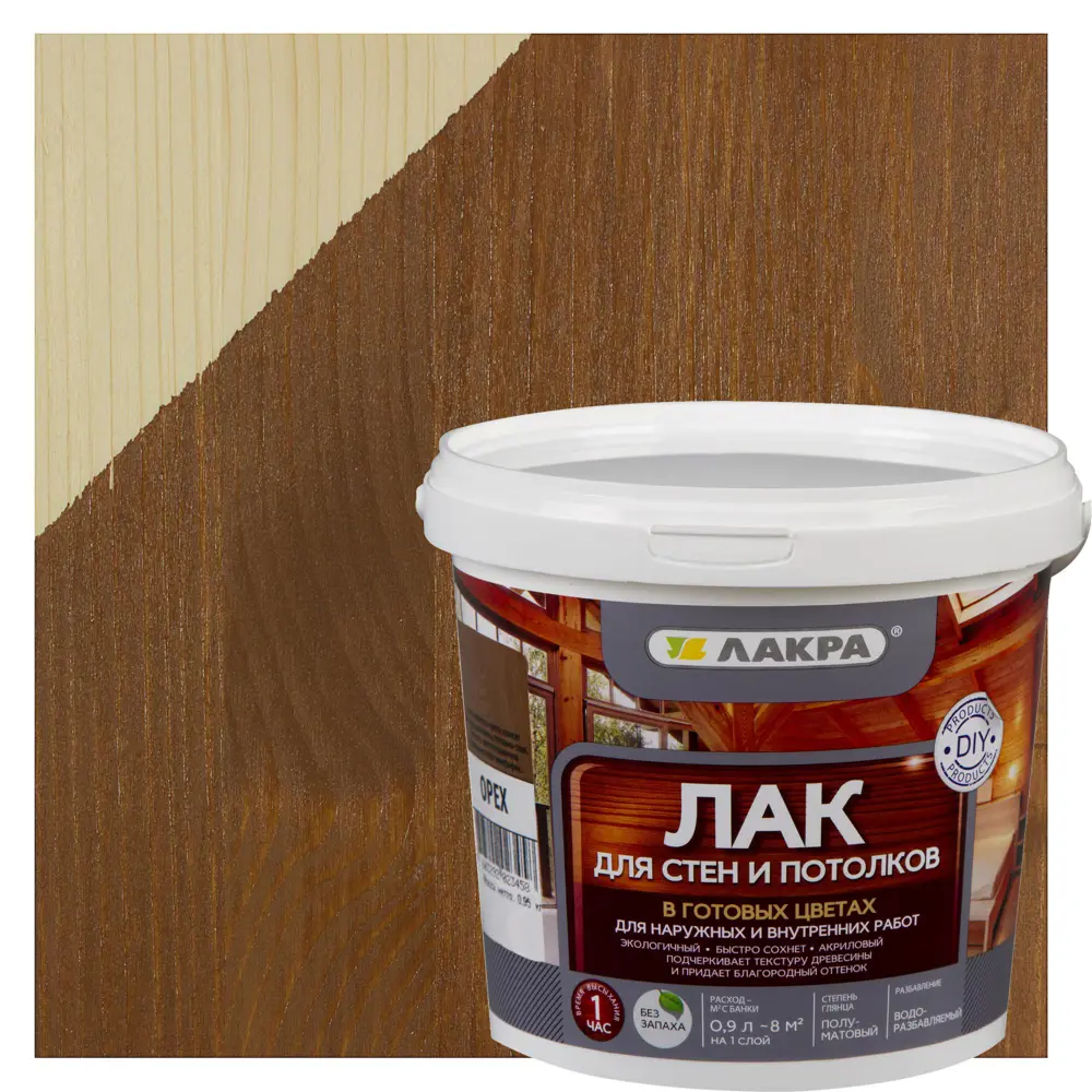 Лак тонированный для стен и потолка Лакра цвет орех 0.9 л 18552241 STLM-2123733 
