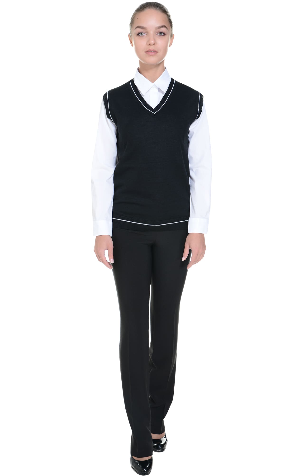 62518 Жилет трикотажный женский черный  Одежда для официантов  размер 52-54 Спецодежда  - Вид №3