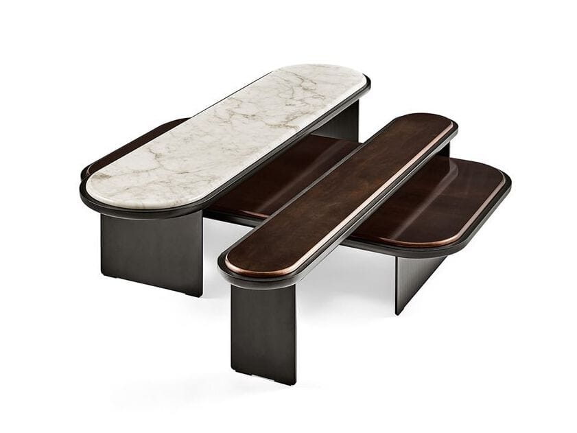 Овальный журнальный столик с металлической рамой и лакированной деревянной столешницей Gallotti&Radice Sensei ARCH-00005634 - Вид №1