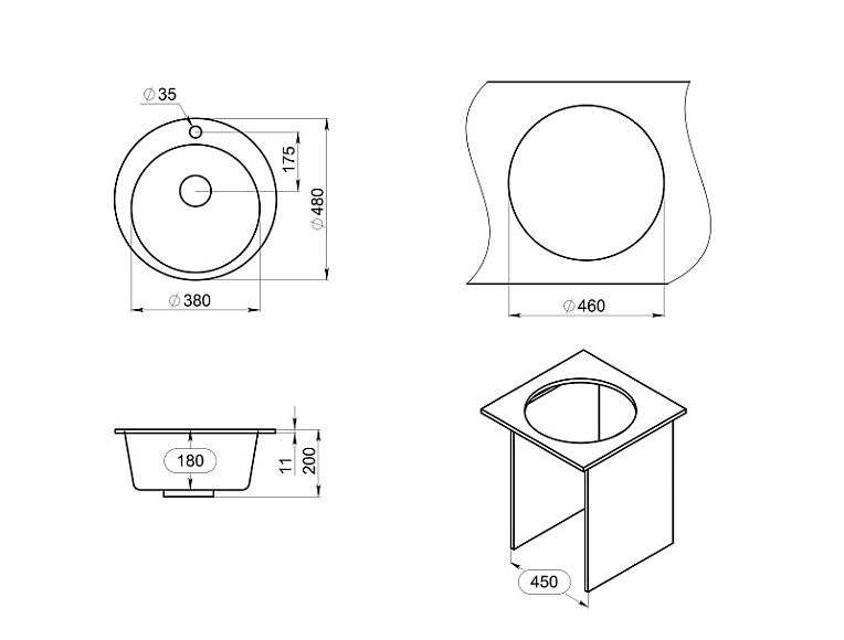 4801, ЧЁРНЫЙ, кухонная мойка, кварц GRANULA 4801-ST60 - Вид №3