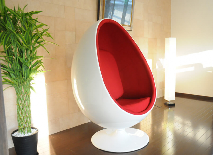 Кресло яйцо белое с красным Ovalia Egg Style Chair SOHO DESIGN ДИЗАЙНЕРСКИЕ, EGG OVALIA 131534 Красный  - Вид №4