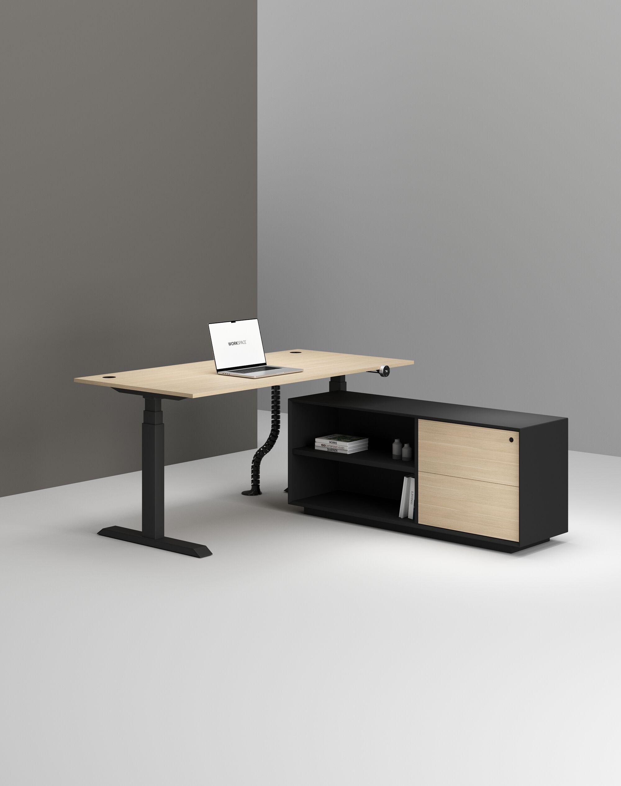 Деревянный регулируемый по высоте угловой стол со встроенной полкой WORKSPACE MAX PRO DUAL MOTOR ARCH-00146702 - Вид №2