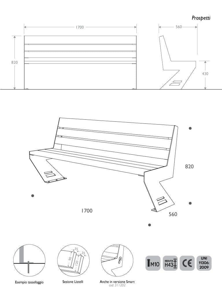 Деревянная скамья со спинкой EUROCOMITALIA современная мебель ARCH-00080408 - Вид №3