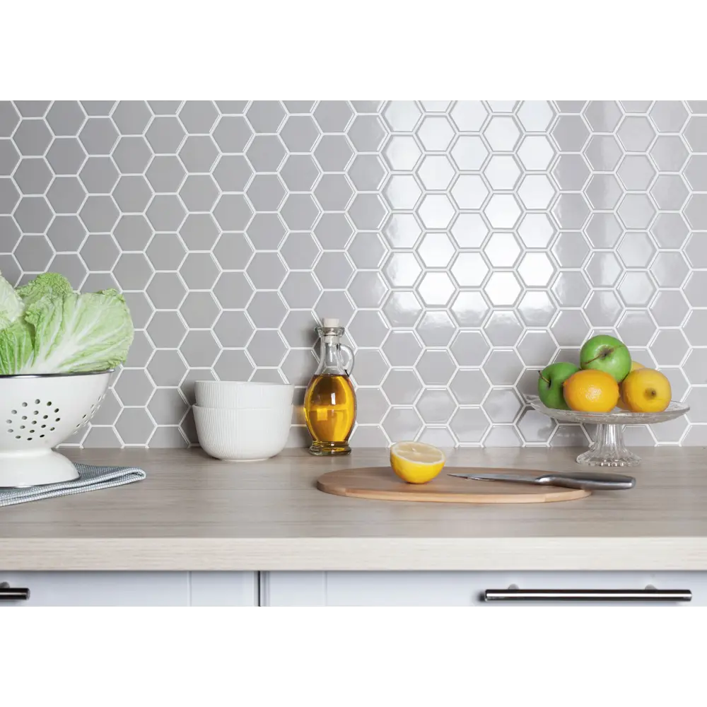 Мозаика керамическая Smart Mosaic Homework Hexagon Grey Glossy 27.1x28.2 см цвет серый 82909306 STLM-2134946 - Вид №8