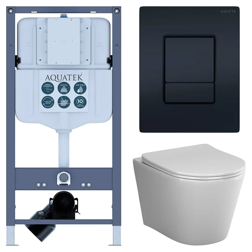 Комплект инсталляции Aquatek Pneumo N 49 с безободковым унитазом AM.PM Flash клавиша Aquatek Pnn-0000005 чёрная Pneumo N49 STLM-2011554