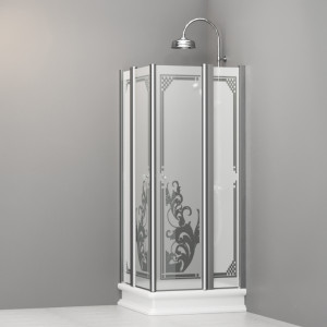 9159P0 Душевая кабинаDX/SX с двумя распашными дверьми и неподвижными элементами для душевого поддона квадрат 80x80, цвет Хромированный Kerasan RETRO Италия