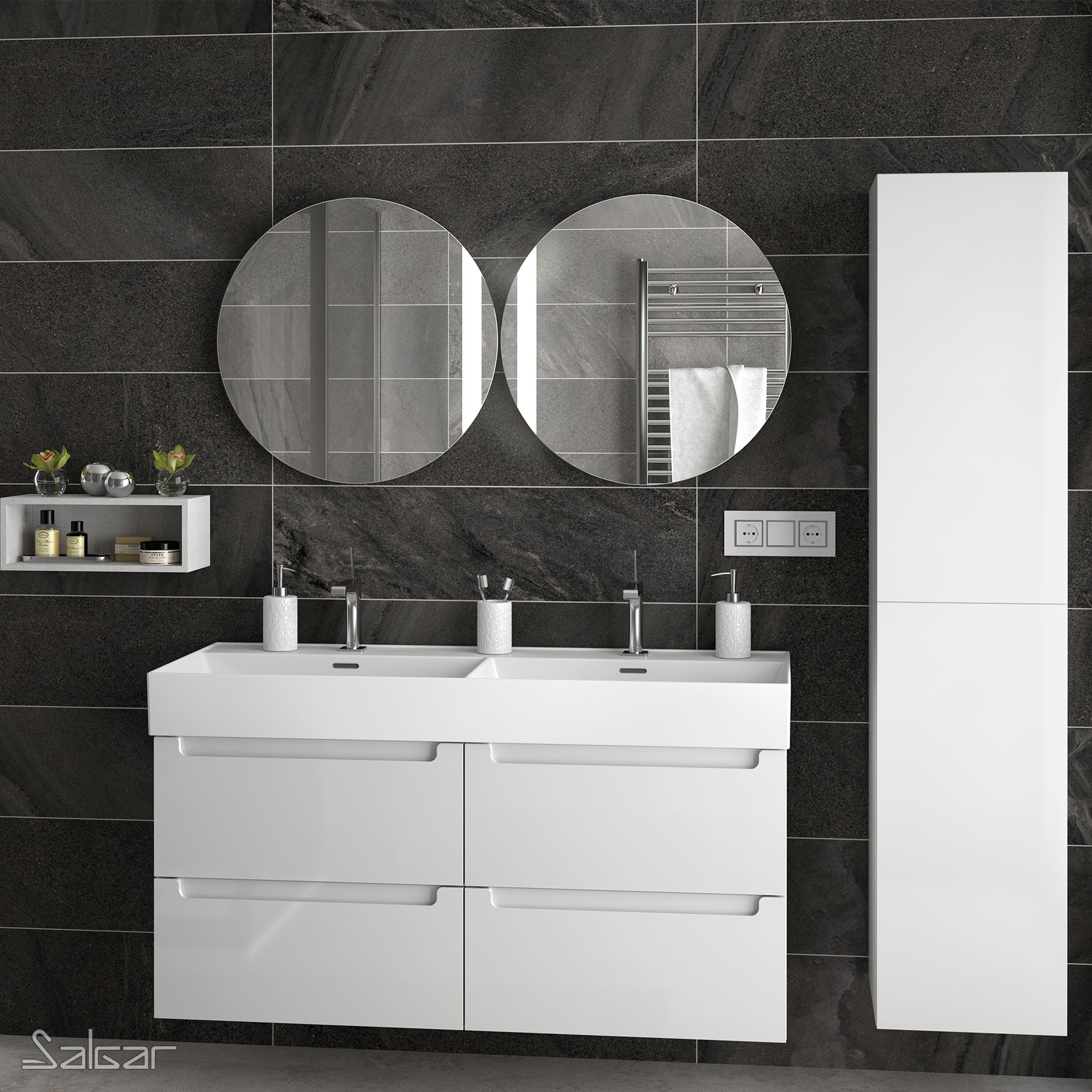 24547 SALGAR Зеркало ROUND 800 круглое с пескоструйной лентой LED свет (5 Вт) IP44 d 800 мм - Вид №4