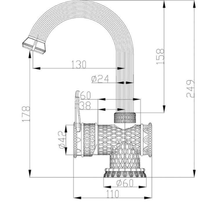 Zorg A 411U-BR Смеситель для кухни Zorg 249 х 130 мм  - Вид №2