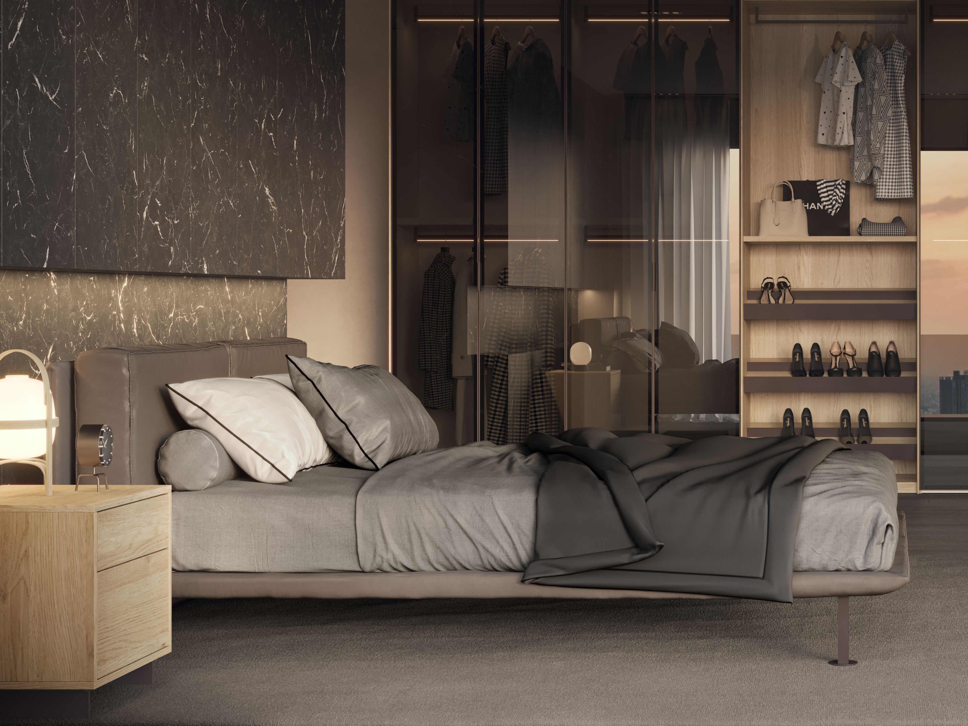 Кожаная двуспальная кровать с мягким изголовьем Giessegi ARCADIA ARCH-00052925