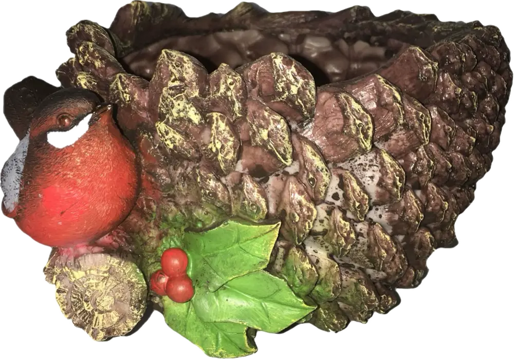 Santreyd Садовая фигура Шишка с птичкой - каменное кашпо с эффектом старины 89341430