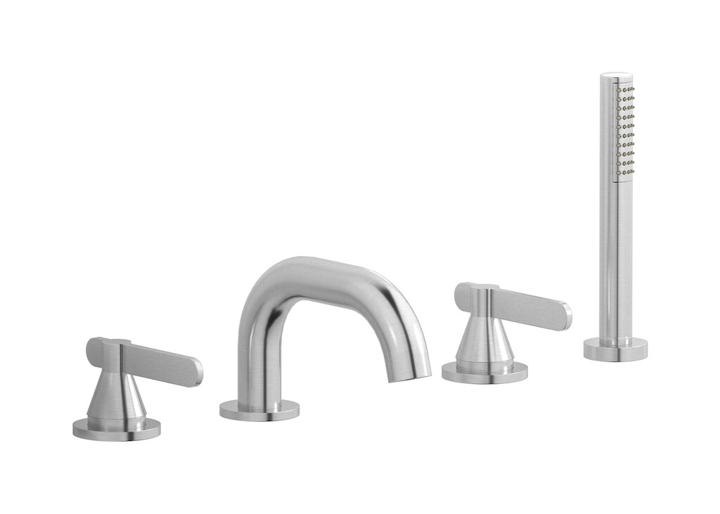 Смеситель на бортик ванной на 4 отверстий с дивертером и душевым гарнитуром. WE ARE IB oh392is Brushed Nickel Soho