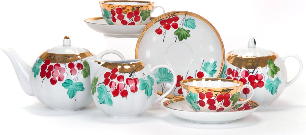 10618104 Дулевский фарфор Сервиз чайный 6/15 "Тюльпан" "Калинка" Фарфор 