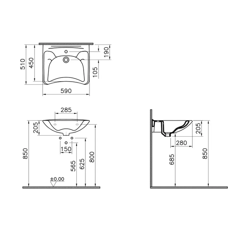 Раковина Vitra Conforma подвесная 60 см 82634386 STLM-2121496 - Вид №5