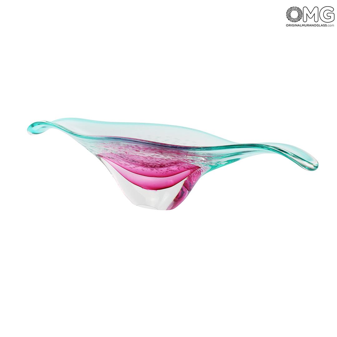 4519 ORIGINALMURANOGLASS Ваза-чаша Пузырьки - сиренево-зелёная - соммерсо - Original Murano Glass OMG 21 см  - Вид №1