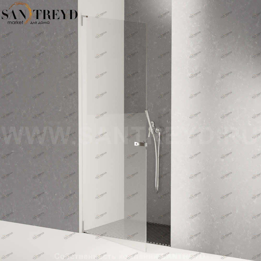 Душевое ограждение FLAT D подрезаемое, стеклянная нишевая с дверью экстрапрозрачная перегородка с поддоном из стали. Размеры: длина от 68,2 до 100 см Agape DB10100AE